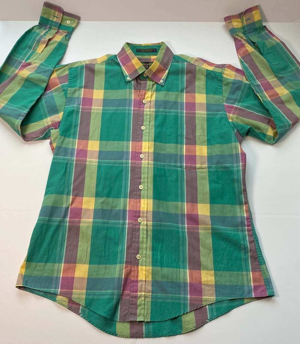 Vintage Colours by Alexander Julian Madras Plaid Button Down Shirt. M/M
